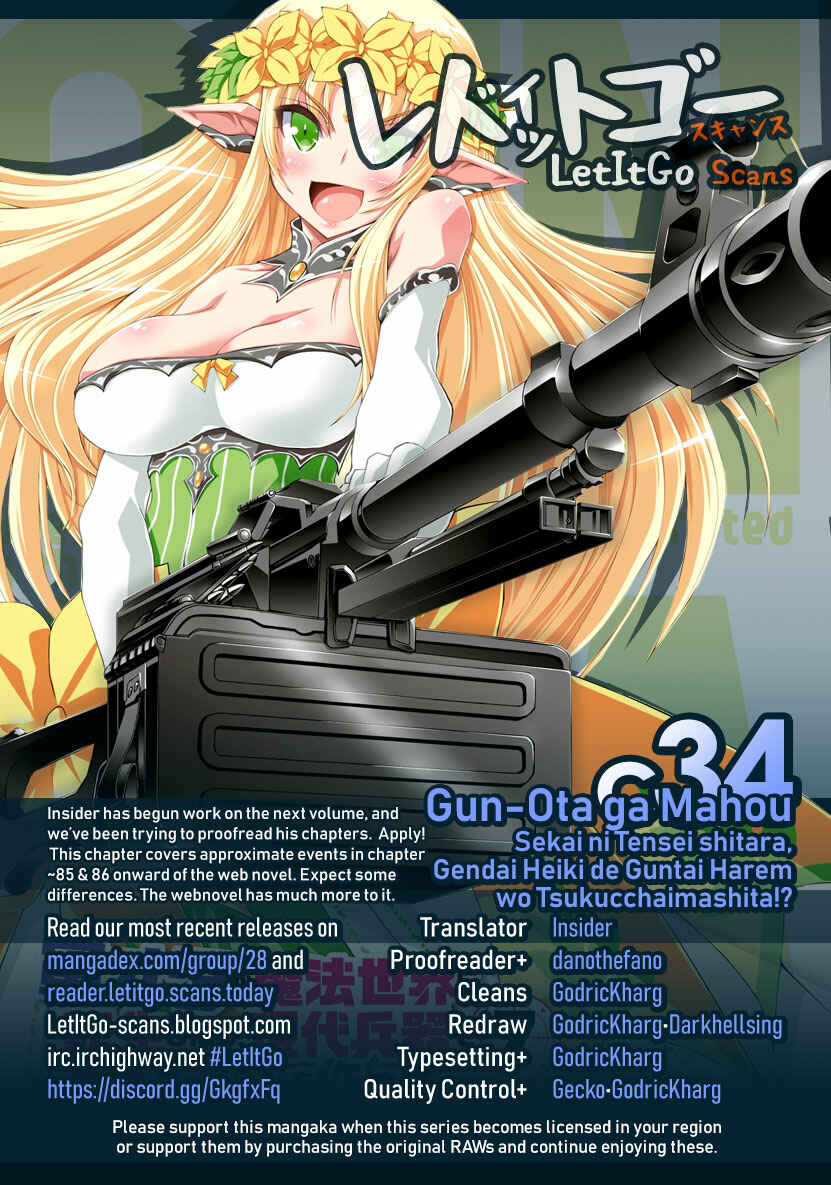 Page 1 Chapter 34 Gun-Ota ga Mahou Sekai ni Tensei shitara, Gendai Heiki de Guntai Harem wo Tsukucchaimashita!?