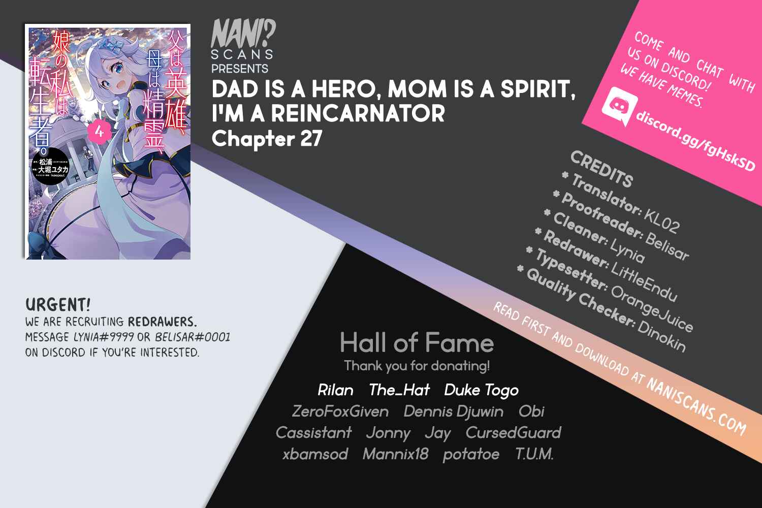 Page 1 Chapter 27 Reincarnated as the Daughter of the Legendary Hero and the Queen of Spirits