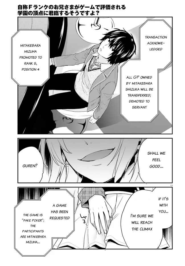 Page 13 Chapter 24 Jishou F-Rank no Oniisama ga Game de Hyouka sareru Gakuen no Chouten ni Kunrin suru Sou desu yo?