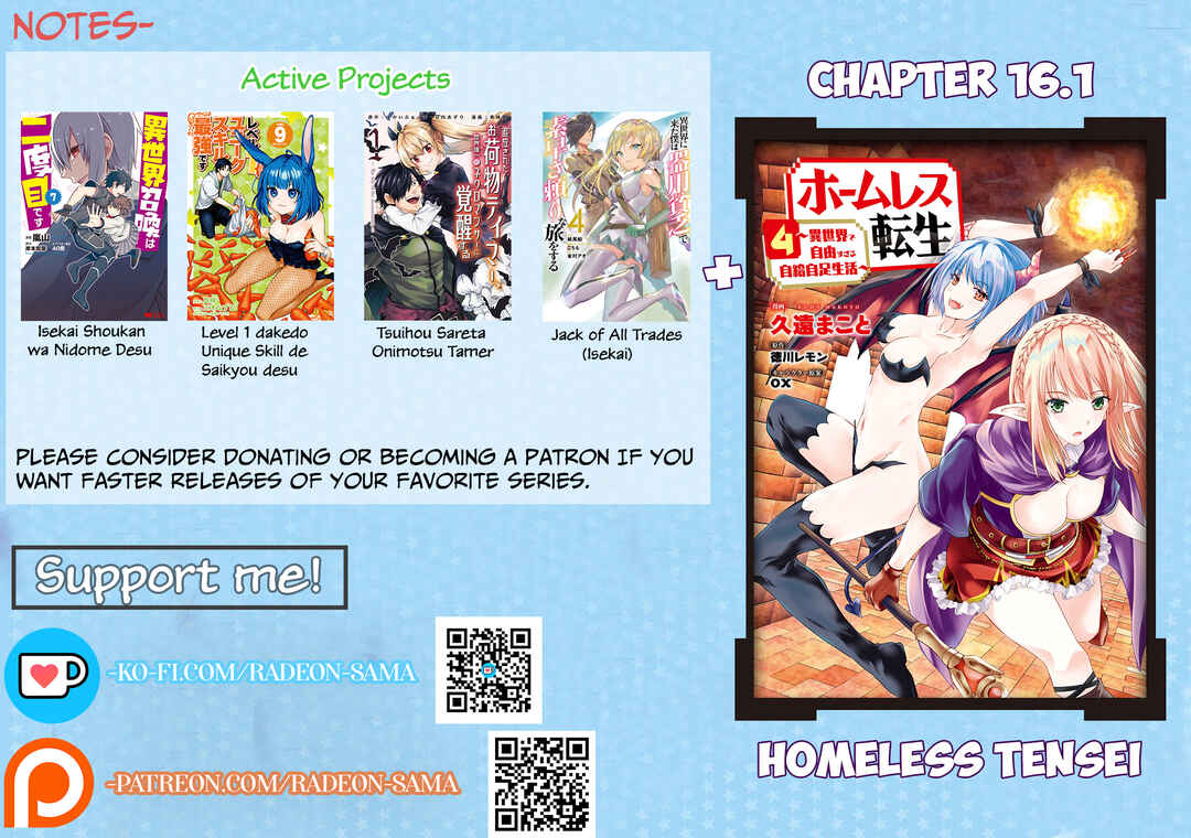 Page 20 Chapter 16.1 Homeless Tensei ~Isekai de Jiyuu Sugiru Jikyuu Jisoku Seikatsu~