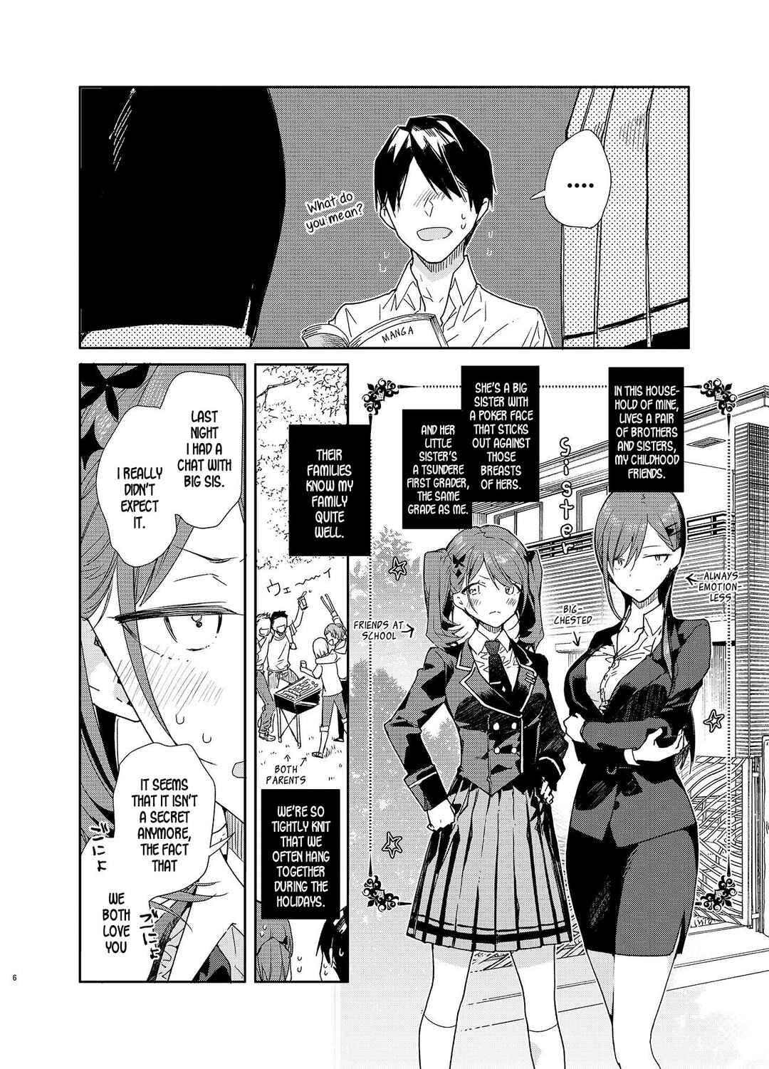 Page 6 Chapter Unknown_5fc7 Kinjo no Tsuntsun Imouto to Muhyoujou Ane ni Semarare Ecchi
