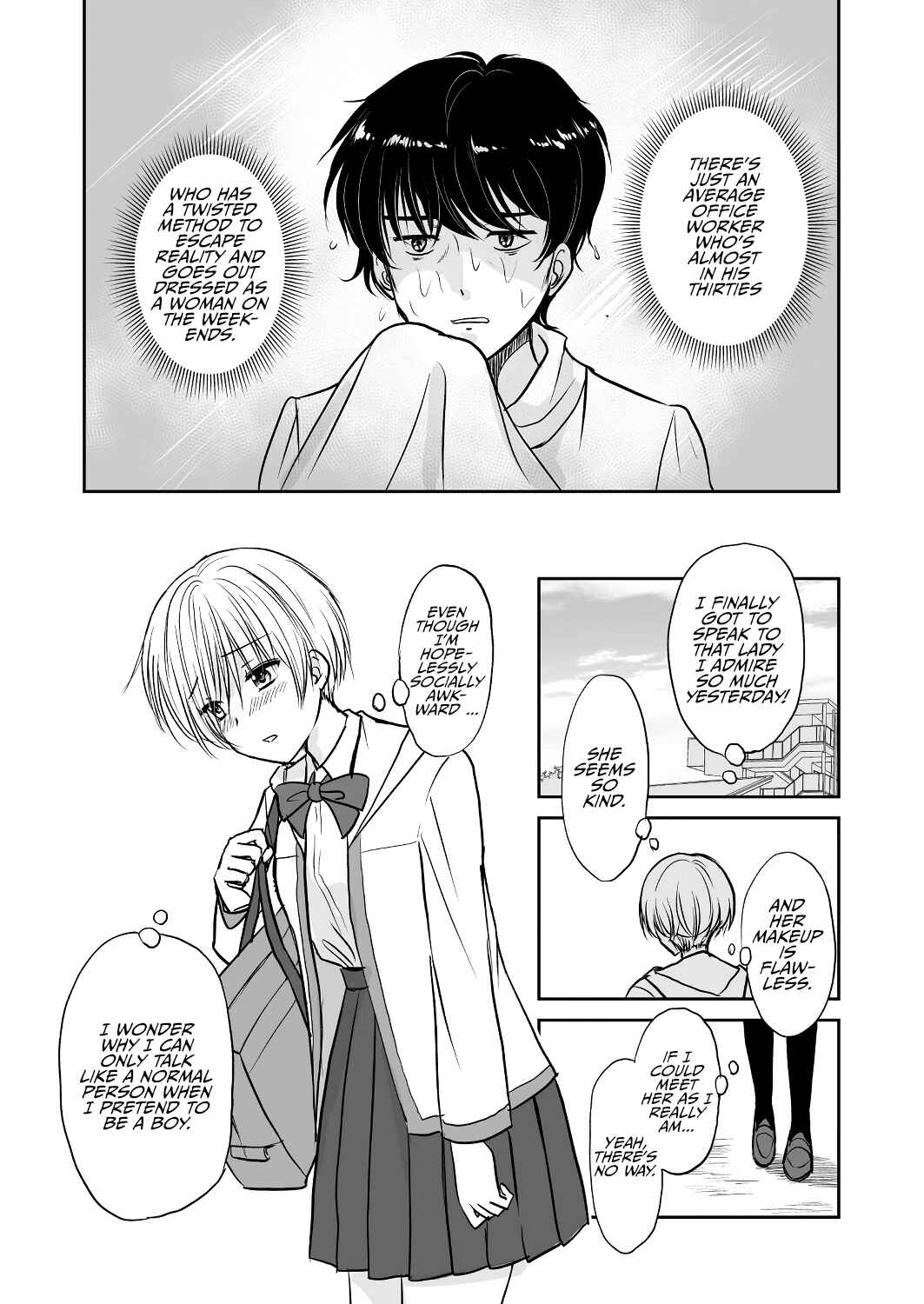 Page 4 Chapter 0 The Charismatic Cat Café Manager (who dresses as a guy) and the Frequent Customer (who dresses as a) Lady